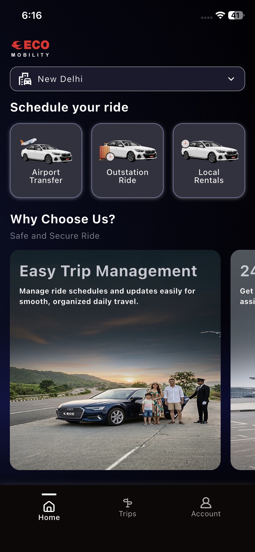 Eco Mobility home screen