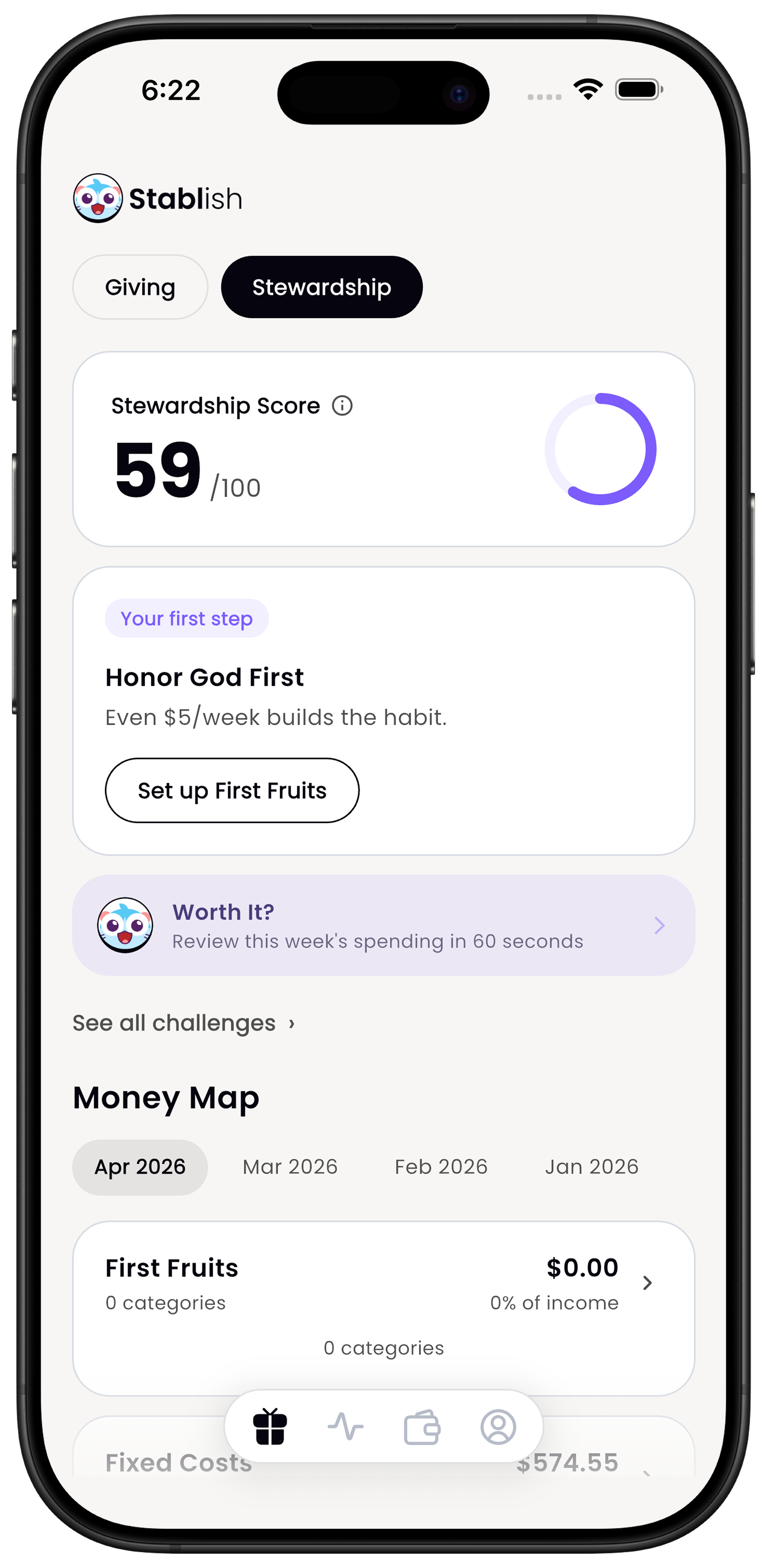 Stewardship home with score and Money Map