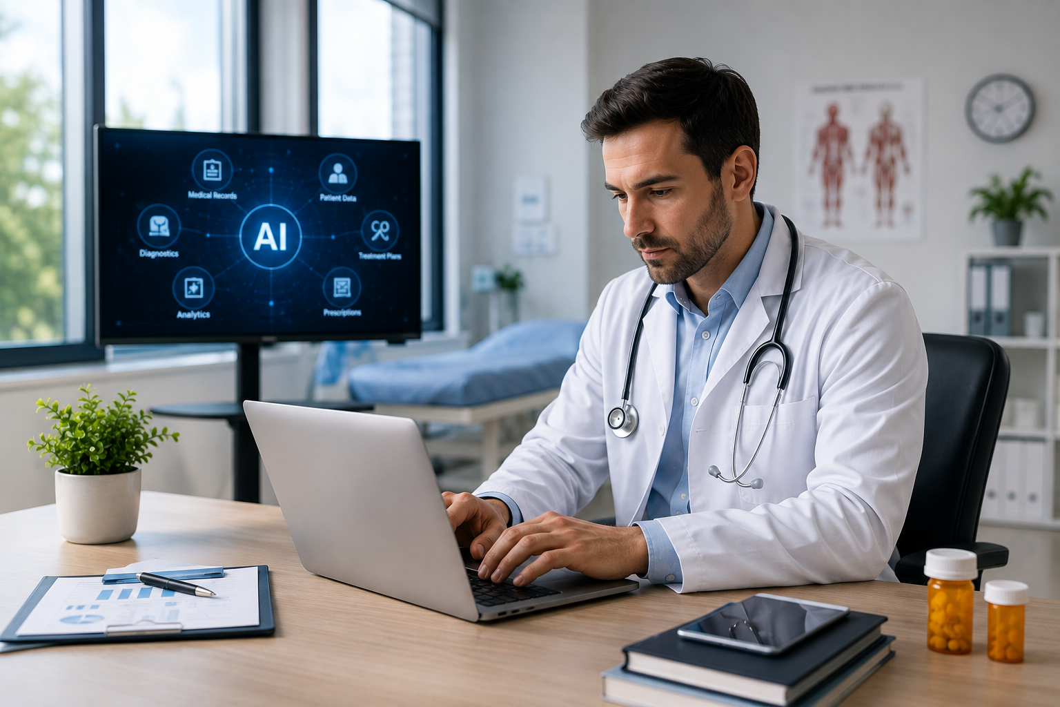 AI agent architecture for healthcare with EHR, APIs, data and human oversight